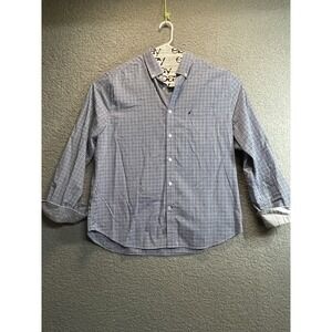 Nautica Dress Shirt Casual Blue White Plaid‎ Cotton Size XL Mens